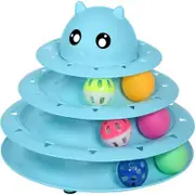 Cat Toy Roller 3 Level Turntable with Six Colorful Balls Interactive Puzzle Kitten Toys Blue