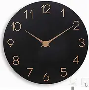Wall Clock,10Inch Silent Non Ticking Wall Clock,Battery Operated Preciser Decor Clock,Easy to Read,Simple Modern Style Gold Numbers Clock Decorative for Living Room,Kitchen,Home,Office,School(Black)