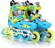 Inline Skates for Youth, 5 Sizes Adjustable Kids Roller Blades, Indoor Outdoor Skates Sports for Girls and Boys, Blades Roller Skates for Beginner Women Men