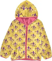 [GuoChe] Sherpa Lined Toddler Hoodie Mardi Gras Purple Royal Fleur De Lis Yellow Children Coats For Toddler Girls pink Fall