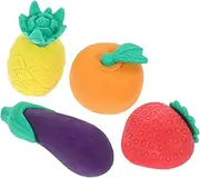 KALLORY 4Pcs Mini Food Erasers Cartoon Vegetable Fruit Designs Safe Mini Pencil Erasers for Bright Colors for School Creative Fun