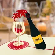 Handmade Red Wine Bottle and Glass 3D Pop Up Card - Red Cover