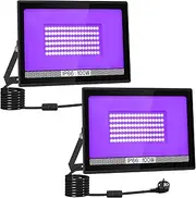 100 W LED Black Light Spotlight, T-SUNUS 2 LED Spotlights, UV Party with Plug, 395-405 NM, IP66 Waterproof Black Light Lamp, LED UV Spotlight, Floodlight for Poster, Decoration, Party, Stages