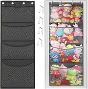 LxcshLjx Hanging Stuffed Animal Storage, Stuffed Animal Storage Bag, Over Door Stuff Animals Organizer with 4 Large Mesh Pockets, Breathable Plush Toy Holder, Mesh Hammock Bag for Closet, Room