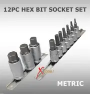 12pc 3/8" & 1/2" Drive METRIC Hex Bit Allen Wrench Socket Set on Snap in Rails