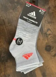 Adidas Youth Boys Girls Unisex Superlite Quarter Sock 6 Pair 13C-4Y Shoe Size M