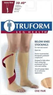 TruForm Below Knee Stockings Compression 30-40 mmHg Beige S M XL Open Toe 0845