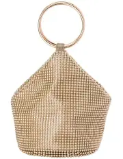 [Olga Berg] Bianca Ball Mesh Top Handle Bag in Gold