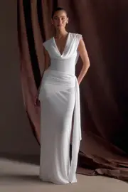 Giulia Chiffon Draped Maxi Dress - White