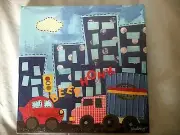 oopsy daisy too transportation city canvas wall hanging nwt