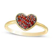 Garnet Cluster Heart Ring in Solid 10K Yellow Gold