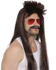 Trucker Long Mullet Wig & Moustache