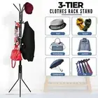 12 Hook Coat Hanger Stand 3-Tier Hat Clothes Rack Metal Tree Style Storage Black