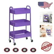Stylish Violet 3-Tier Organizer Cart with Lockable Wheels - Convenient Storage