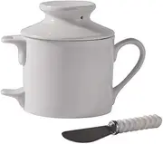 White Butter Dish With Lid and Comfortable Fork - Elegant Storage Container With Knife Holder for Kitchen and Dining Table
