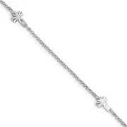 Sterling Silver Rhod-Plated Diamond-Cut Crosses 9In Plus 1In Ext. Anklet