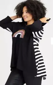 TS Taking Shape olus sz 14 - 16 Hi Lo NATURAL RAINBOW STRIPE TOP NWT RRP $119