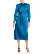 Misook Belted Satin Midi Dress