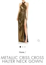 Mac Duggal Liquid Gold Halter Criss Cross Gown. Size 4