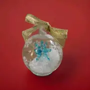 Illuminated Christmas Ornament Snow Globe Blue Glass Snow Flake Decoration
