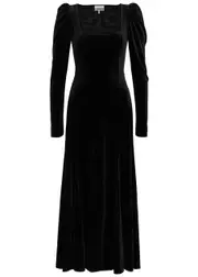 Ganni Velvet Midi Dress - Black - 36 (UK8 / S) 36 (UK8 / S)