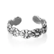 Sunflowers Design Toe Ring Genuine Sterling Silver 925 Size Adjustable