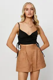Black Crop Top Cowl Neck - Size L, Women's Cami