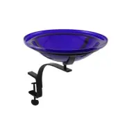 ACHLA 12" Crackle Birdbath with Rail Mount Bracket, Cobalt Blue - CGB-01CB-RM