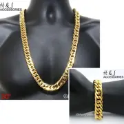 30"MEN Stainless Steel HEAVY 16mm Gold Plated Cuban Curb Chain Necklace Bracelet
