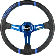 RASTP Universal Racing Steering Wheel,Deep Dish Steering Wheel Leather Embroidery 13.58”/345mm 6 Bolts with Horn Button Include Cable, Wrench,Blue