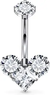 [Rcsinxcto] 14G Astm F136 Titanium Internally Threaded Long Belly Button Ring Piercing Jewelry Heart Cubic Zirconia Navel Rings Stud Belly Barbell Piercing Jewelry for Women 10MM 12MM 14MM Belly Bars