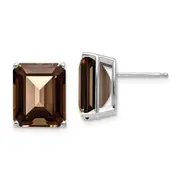 14k White Gold 12x10mm Emerald Smok Yellow Gold Quartz Earrings