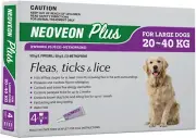on plus for Large Dogs (20-40Kg), 4 Pack. Controls Ticks, Fleas and Lice, Purple