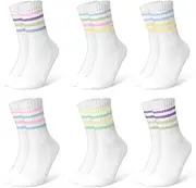 [HAGOT] 6 Pairs Women Tennis Socks, Crew Socks Women, Breathable Womens Cushioned Crew Socks, Soft Moisture White Sport Socks Women, Reinforced Sock Heel and Toe Heart Pattern Mid-Calf Socks