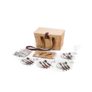 Vibes Barossa 4 Person Natural Wicker Picnic Basket Set Peach