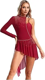 [Jugaoge] Women Lyrical Modern Contemporary Dance Costume Sheer Mesh Patchwork Ballet Gymnastic Leotard Dress