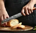 Bread Knife 73 Layers Japanese Damascus Steel Wood Handle Hammered Slicing Cake