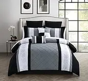Chic Home 8-Piece Embroidery Comforter Set, Queen, Livingston Black