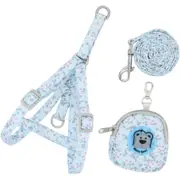 Pet Cat Dog Traction Rope Floral Backpack Chest Strap Pet Supplies(Blue,M)