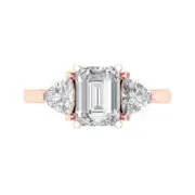 Three-Stone Engagement Ring - 14K Rose Gold, 2.82ct Emerald Simulated Diamond