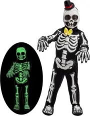 NWT Spooktacular Creations Skelebones Costume For Kids Size Small Glows in Dark