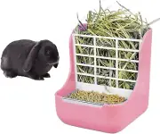 Rabbit Feeder Hay Food Bin Feeder Bunny Guinea Pig Hay Feeder Chinchilla (Pink)