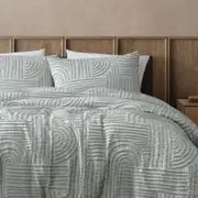 Ardor Boudoir King Kiewa Jacquard Quilt Cover w/ Pillowcase Set - Sage