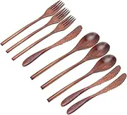 Reusable Wooden Utensils Portable Travel Spoons Forks Cutlery Set for Eating 9 Pcs Flatware Set Tableware for Home Cafe Restaurant