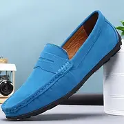Men's Blue Faux Suede Driving Loafers – Lightweight Slip-On Shoes with Flexible Sole for Comfort and Style