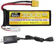 3S Lipo Battery 11.1V 3000mAh 35C with XT60 Plug and USB Charging Cable Suitable for RC Car, Truck, Remote Control Boat, RC Brushless Quadcopter, FPV Drone Battery
