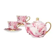 NEW Ashdene Blooms Champagne Teapot & Teacup/Saucer Set 5pce