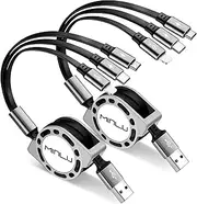 Multi Charging Cable 3A [2Pack 4ft] Retractable Multi Charging Cord 3 in 1 Fast Charger Cord Multi Charger Adapter with IP/Type C/Micro USB Port for Cell Phones/Samsung Galaxy/PS/Tablets/More
