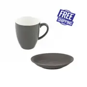 24x Coffee Mug & Saucer Slate Grey 400mL Bevande Tea Mugs Hot Chocolate Cups