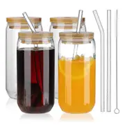 Durable Mason Jar Cups, 4-Pack with Bamboo Lids and Glass Straws 2025